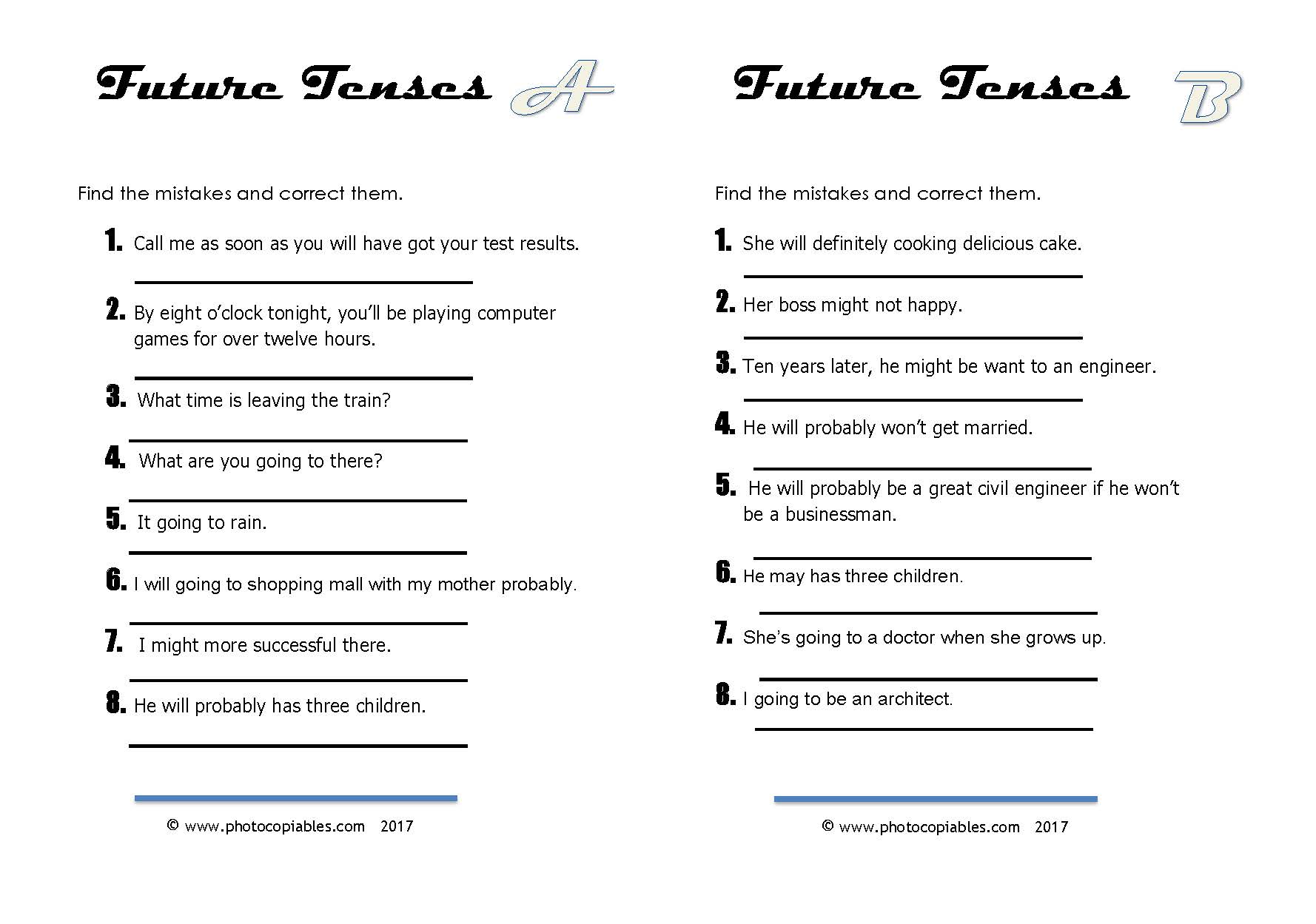 Future tenses_common mistakes worksheet_a-b versions