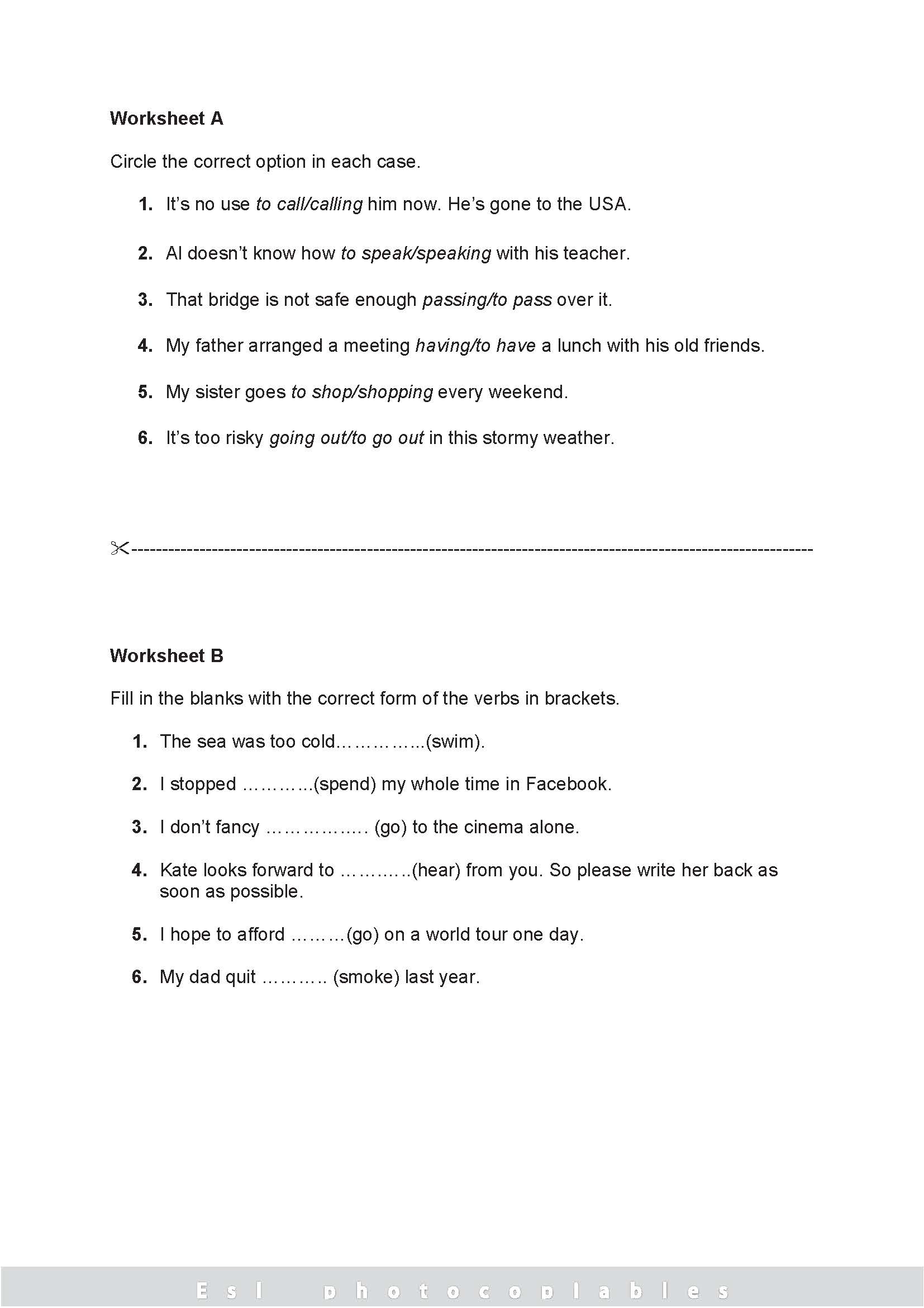 gerunds and infinitives practice