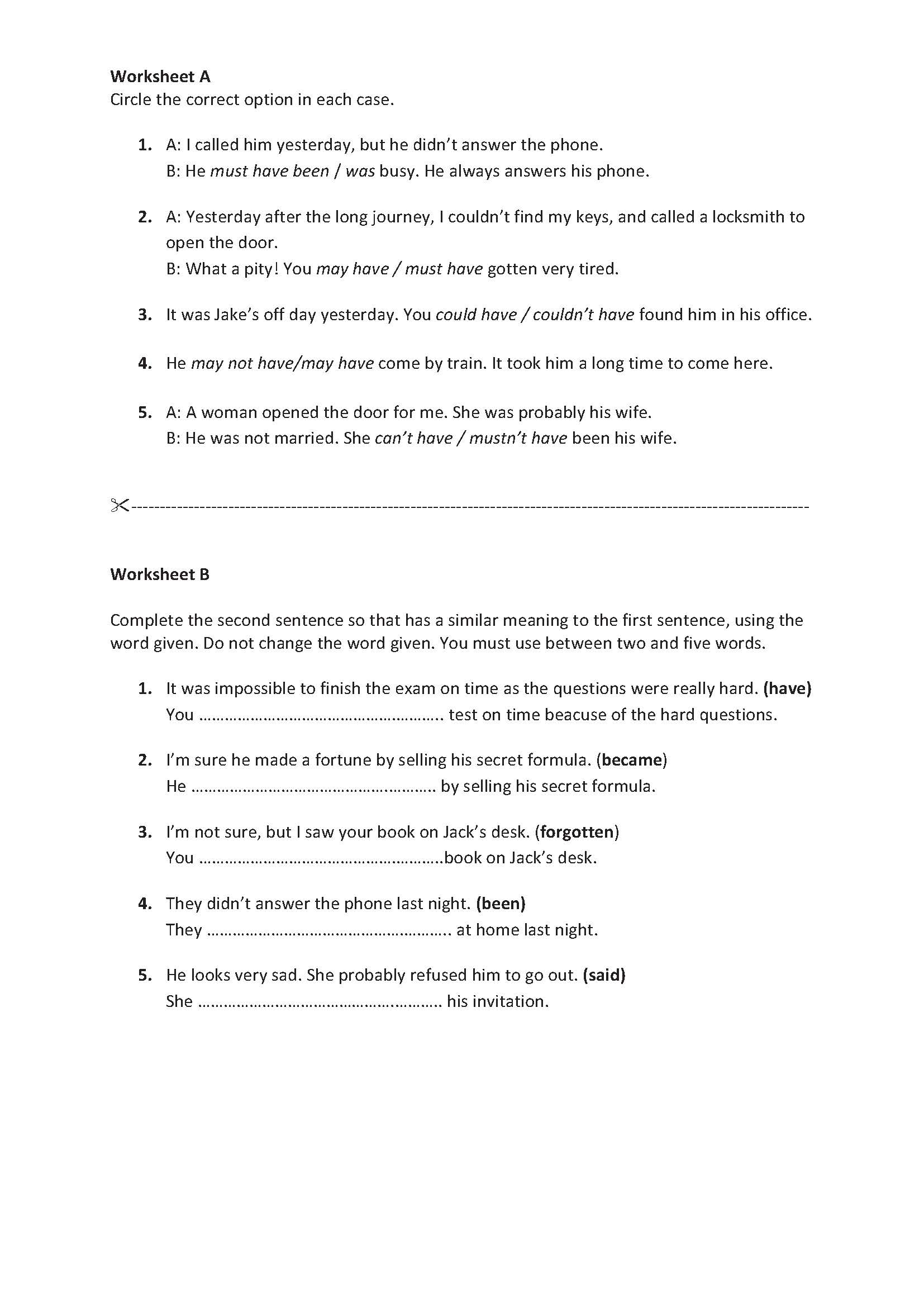 past modal verbs exercise