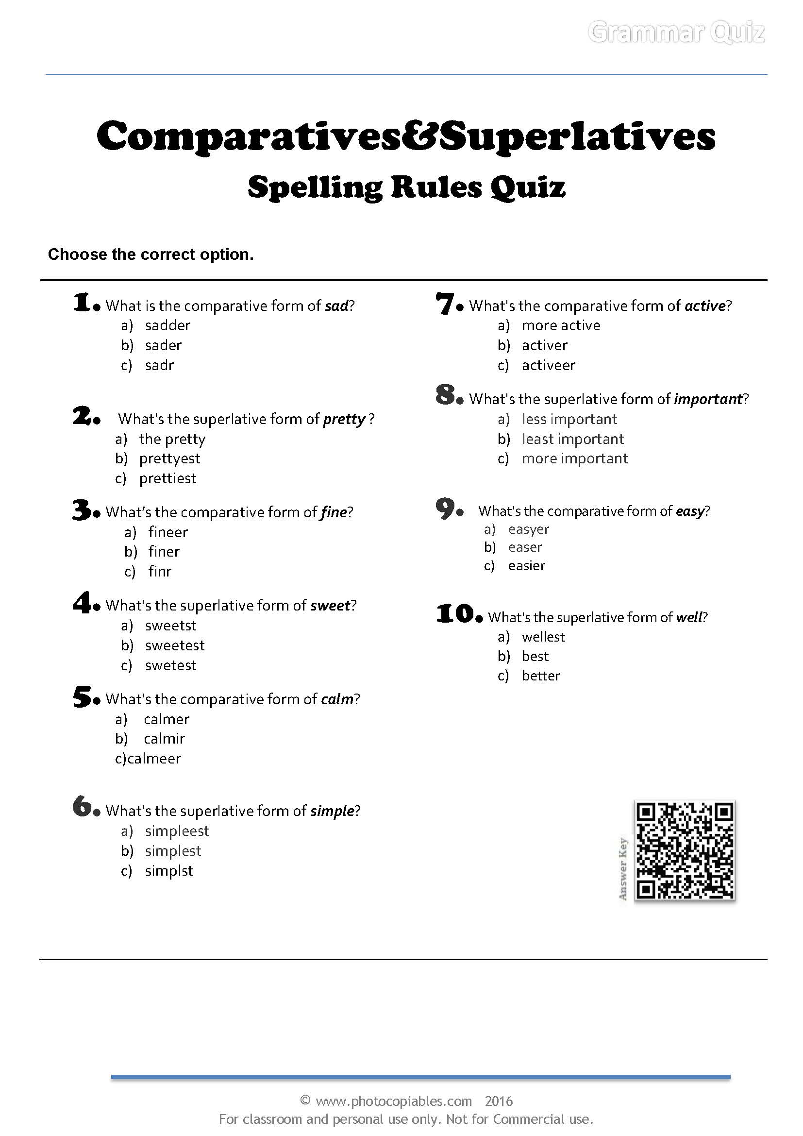 Comparatives and superlatives spelling rules