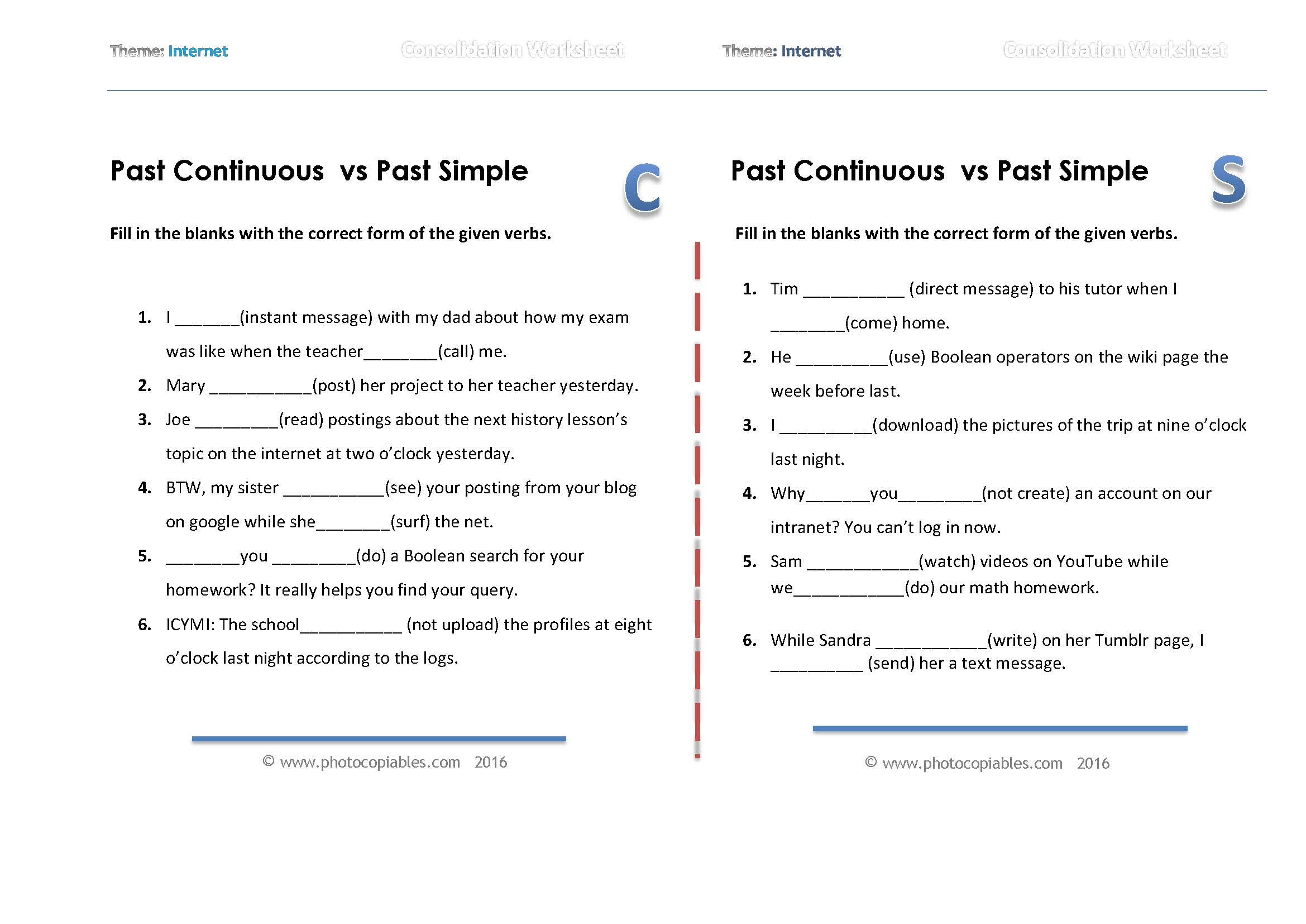 past continuous past simple_consolidation worksheet_a-b versions