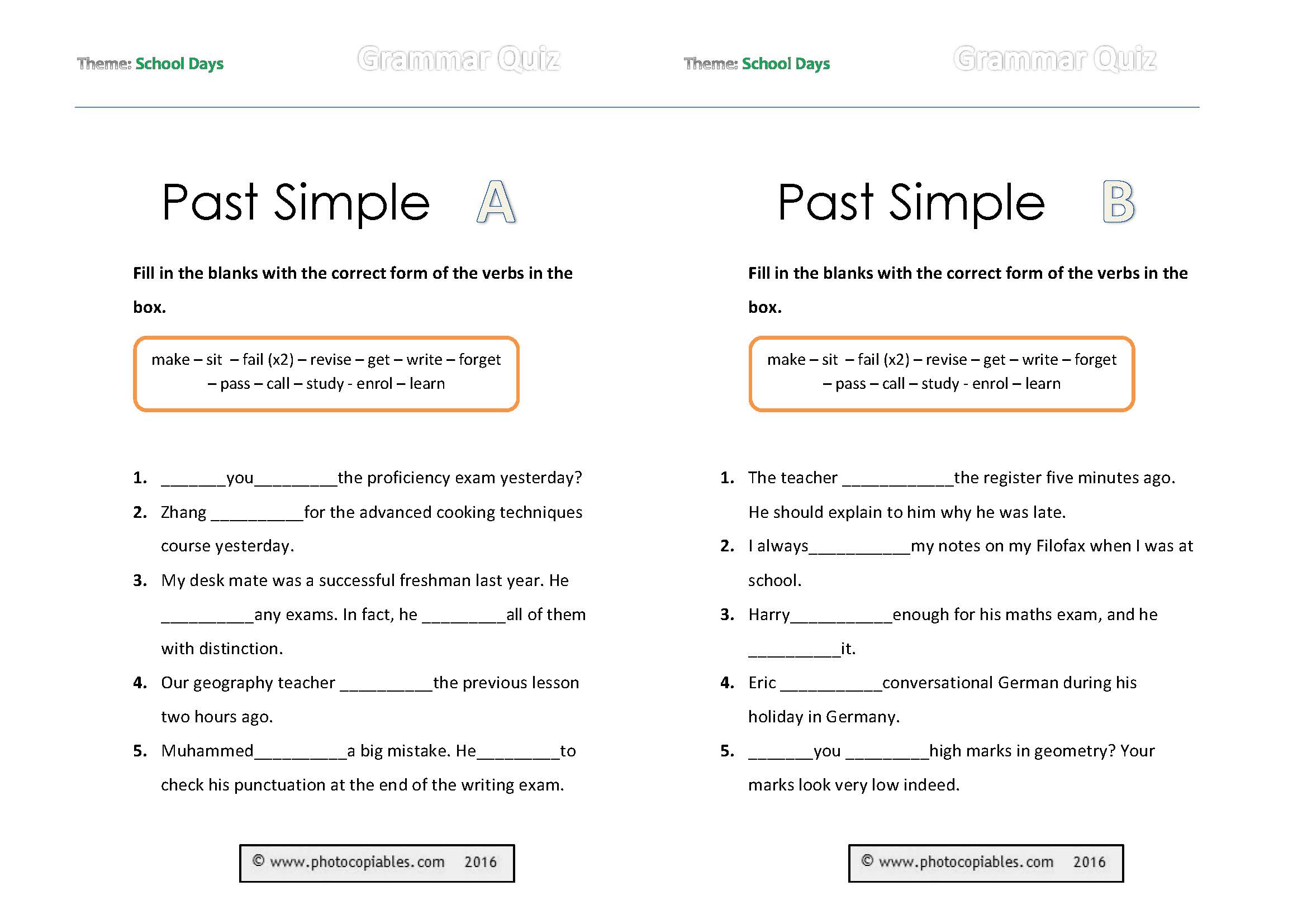 Past simple grammar quiz_a-b versions