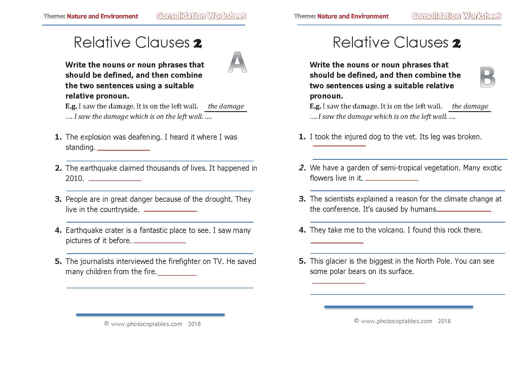 Relative Clauses consolidation worksheet 2 A-B version