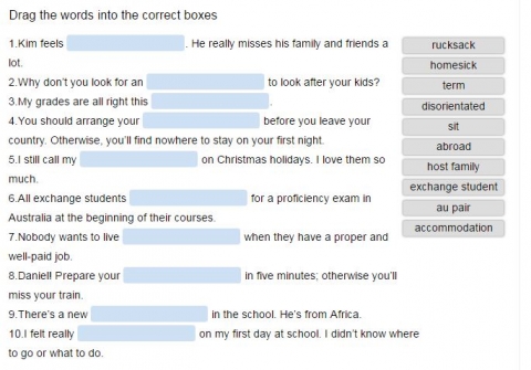 studying abroad vocabulary theme online quiz