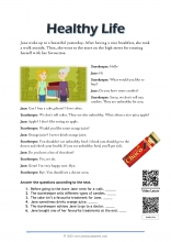 Healthy life reading text