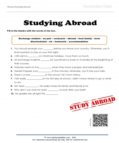 Studying abroad vocabulary quiz